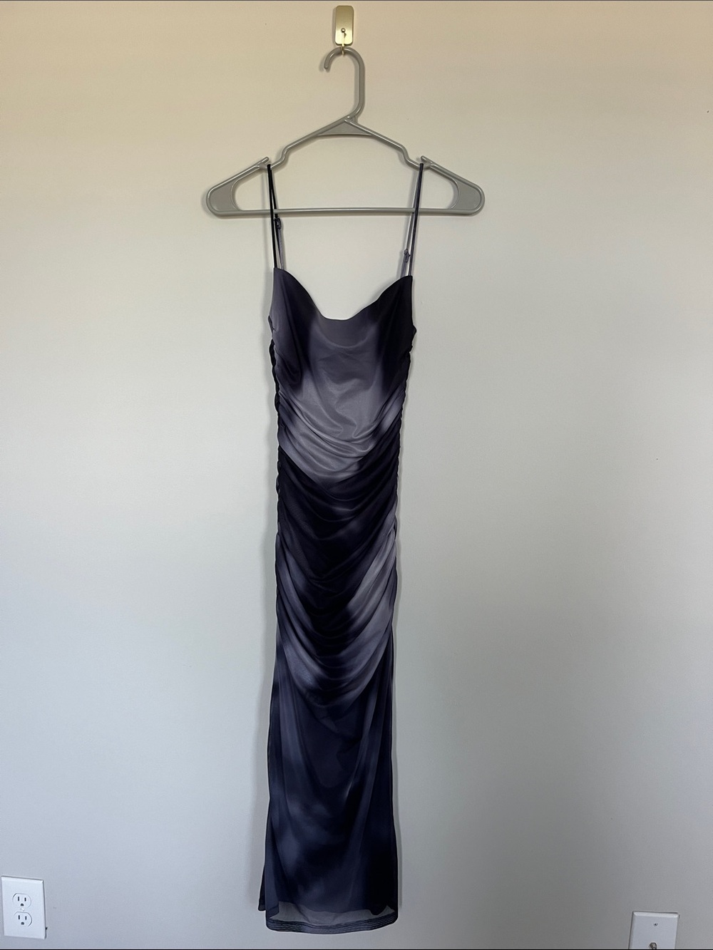 Brand New Mesh Slip Dress in Charcoal Gray